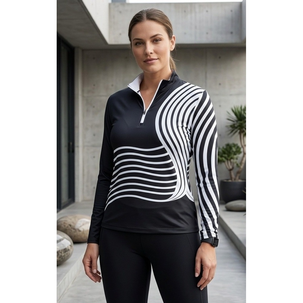 Acegolfs Quarter Zip Golf Womens XXL Wavy Swirl Black White Athletic Sports NWOT